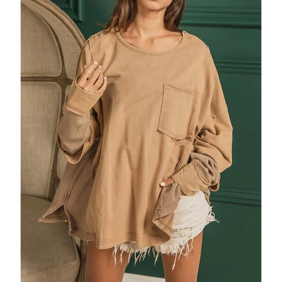 DRESS UP Vintage Wash Oversized Top with Raw Edge Details - Picture 4 of 13